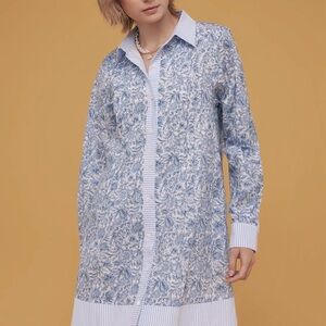 Strut & Bolt Floral Blue and White Long Shirt Dress